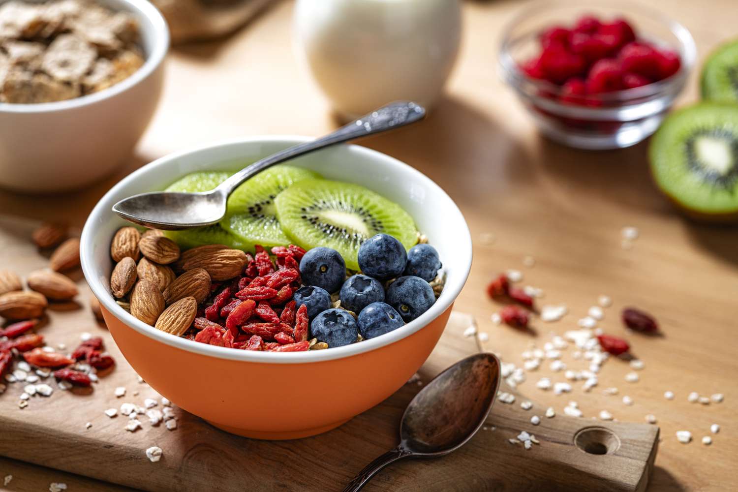 Diverse selection of colorful fruits vegetables and whole grains